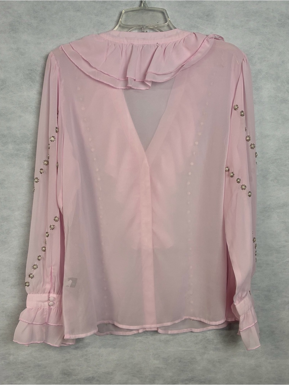 Boston Proper Parisian Pearl Embellished Ruffle Blouse/Cami Pink Sheer Sz L Flaw - Picture 4 of 16